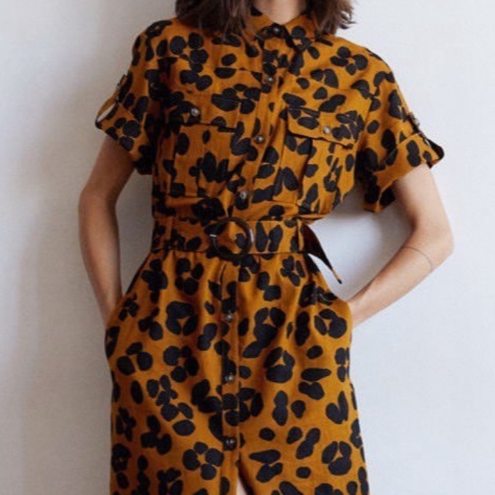 Who What Wear linen Mustard Brown Leopard Print Midi Dress - Picture 10 of 10